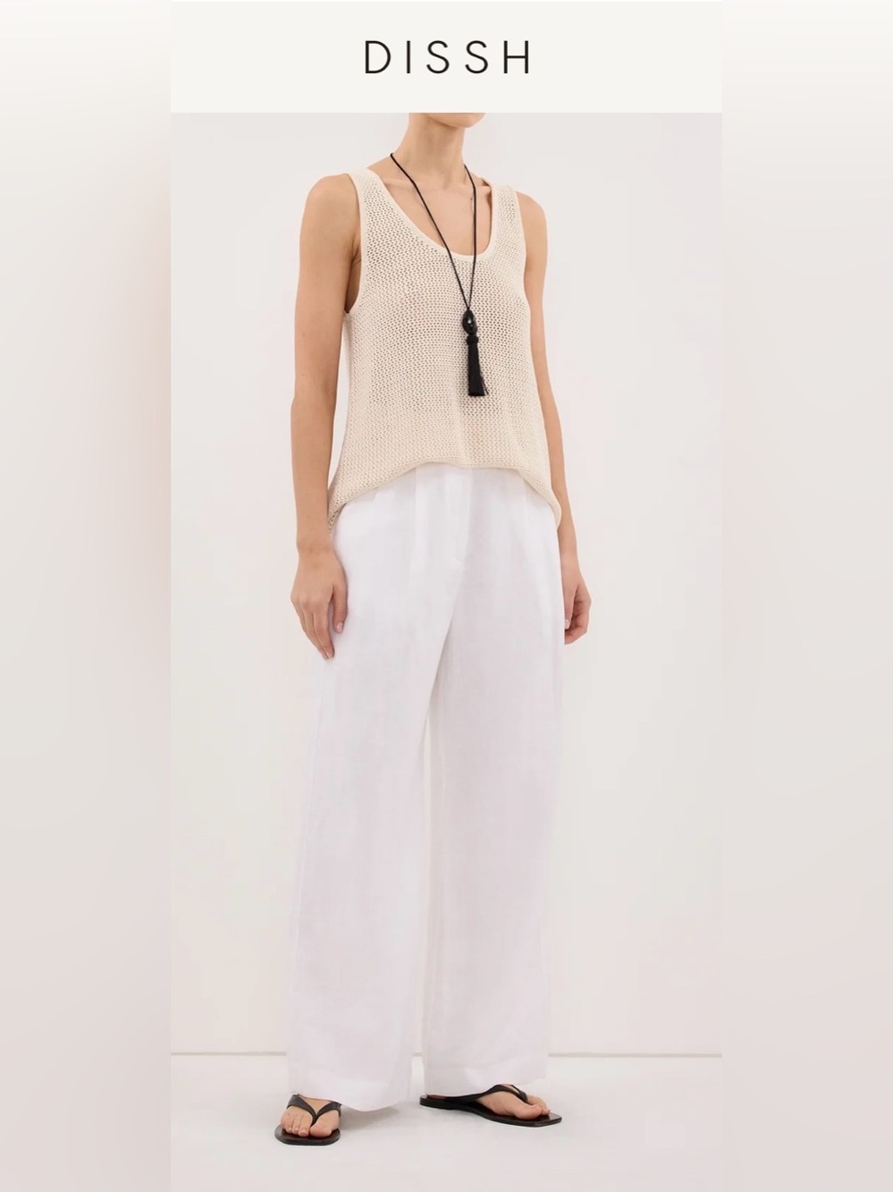 DISSH White Wide-Leg Linen Pants with lining inside, Size 4 US
